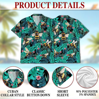 Netecom Bee Hawaiian Shirt for Men, Tropical Style, Button Down Summer Beach Short Sleeve, S-5XL