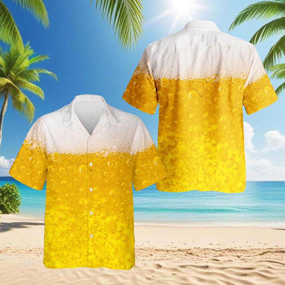 Netecom Beer Hawaiian Shirt for Men, Vintage Style, Button Down Summer Beach Short Sleeve, S-5XL