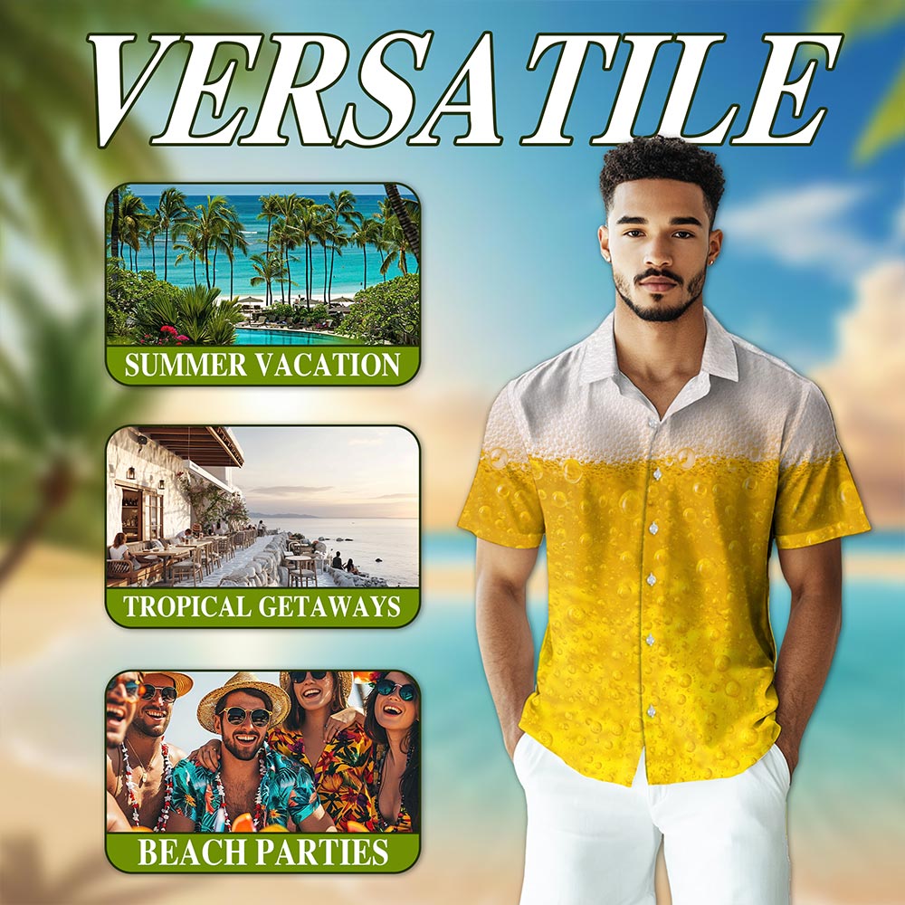 Netecom Beer Hawaiian Shirt for Men, Vintage Style, Button Down Summer Beach Short Sleeve, S-5XL