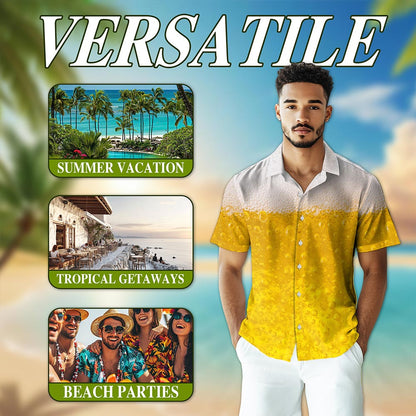 Netecom Beer Hawaiian Shirt for Men, Vintage Style, Button Down Summer Beach Short Sleeve, S-5XL