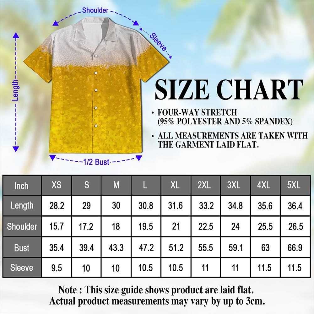 Netecom Beer Hawaiian Shirt for Men, Vintage Style, Button Down Summer Beach Short Sleeve, S-5XL