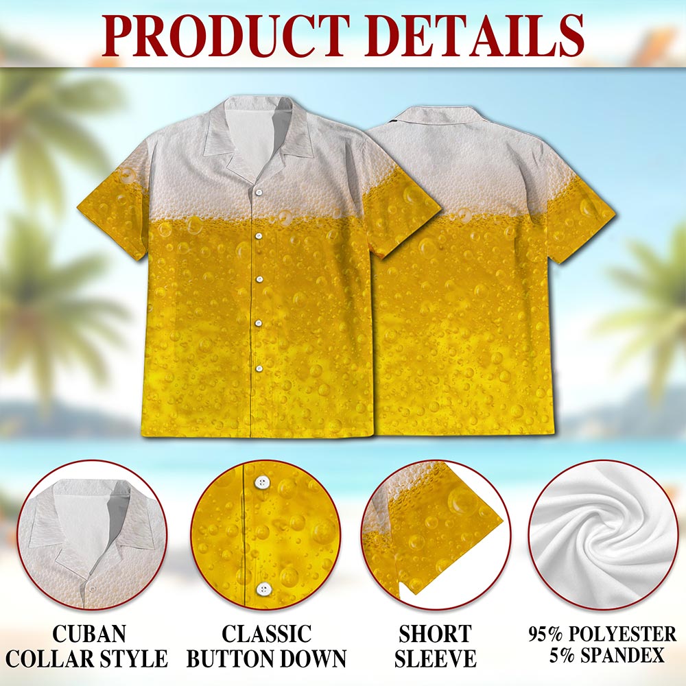 Netecom Beer Hawaiian Shirt for Men, Vintage Style, Button Down Summer Beach Short Sleeve, S-5XL