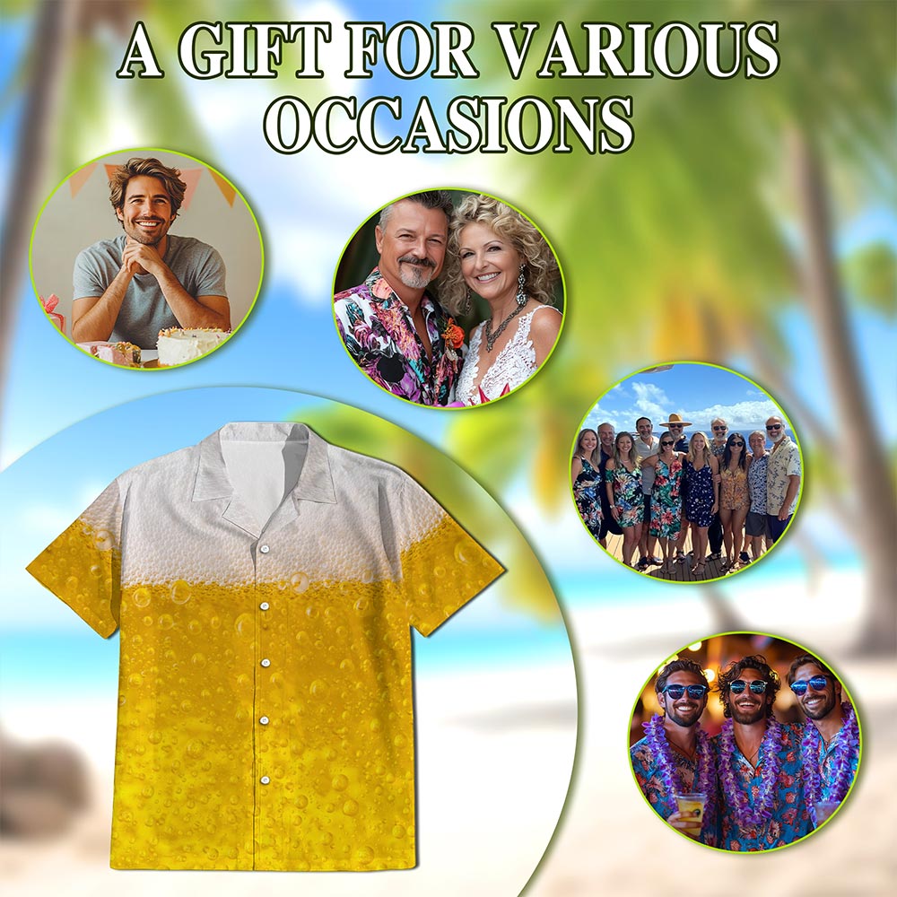 Netecom Beer Hawaiian Shirt for Men, Vintage Style, Button Down Summer Beach Short Sleeve, S-5XL