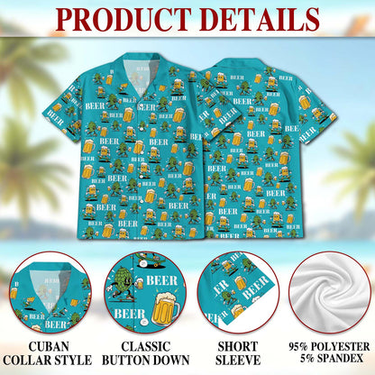 Netecom Beer Hops Hawaiian Shirt for Men, Button Down Summer Beach Short Sleeve, Vintage Style, S-5XL