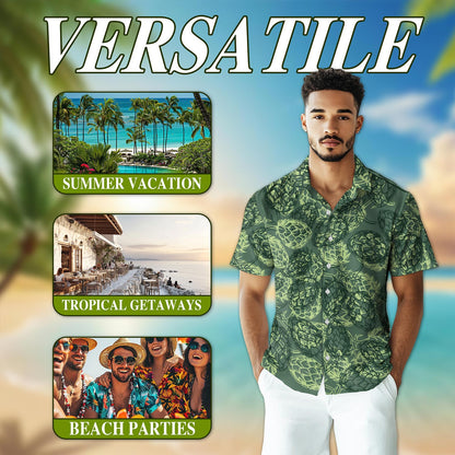 Netecom Beer Hops Seamless Hawaiian Shirt for Men, Button Down Summer Beach Short Sleeve, Vintage Style, Sizes S-5XL
