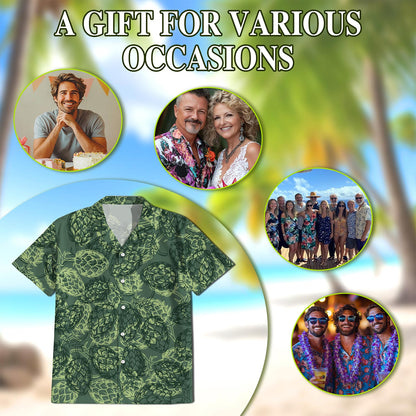 Netecom Beer Hops Seamless Hawaiian Shirt for Men, Button Down Summer Beach Short Sleeve, Vintage Style, Sizes S-5XL