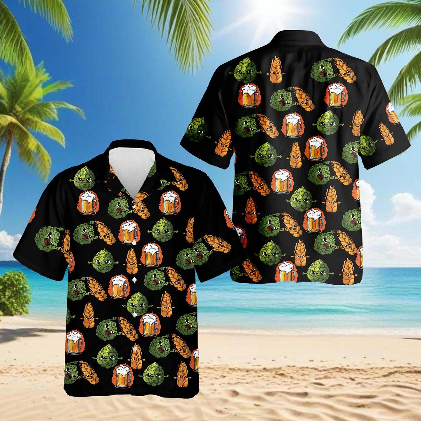 Netecom Beer Hops and Barley Hawaiian Shirt for Men, Button Down Summer Beach Short Sleeve, S-5XL