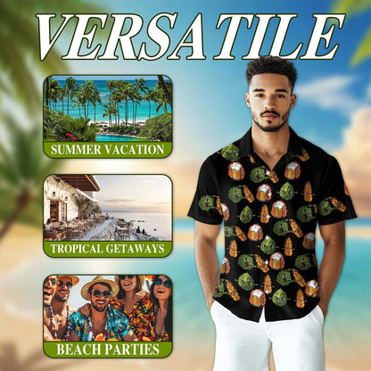 Netecom Beer Hops and Barley Hawaiian Shirt for Men, Button Down Summer Beach Short Sleeve, S-5XL