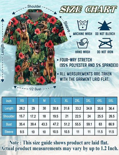 Netecom Belgian Malinois Hawaiian Shirt for Men, Button Down Summer Beach Short Sleeve, Tropical Style, Sizes S-5XL