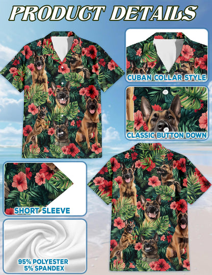 Netecom Belgian Malinois Hawaiian Shirt for Men, Button Down Summer Beach Short Sleeve, Tropical Style, Sizes S-5XL