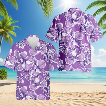 Netecom Big Hibiscus Purple Hawaiian Shirt for Men, Button Down Summer Beach Short Sleeve, Floral Style, S-5XL