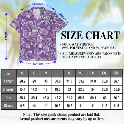 Netecom Big Hibiscus Purple Hawaiian Shirt for Men, Button Down Summer Beach Short Sleeve, Floral Style, S-5XL