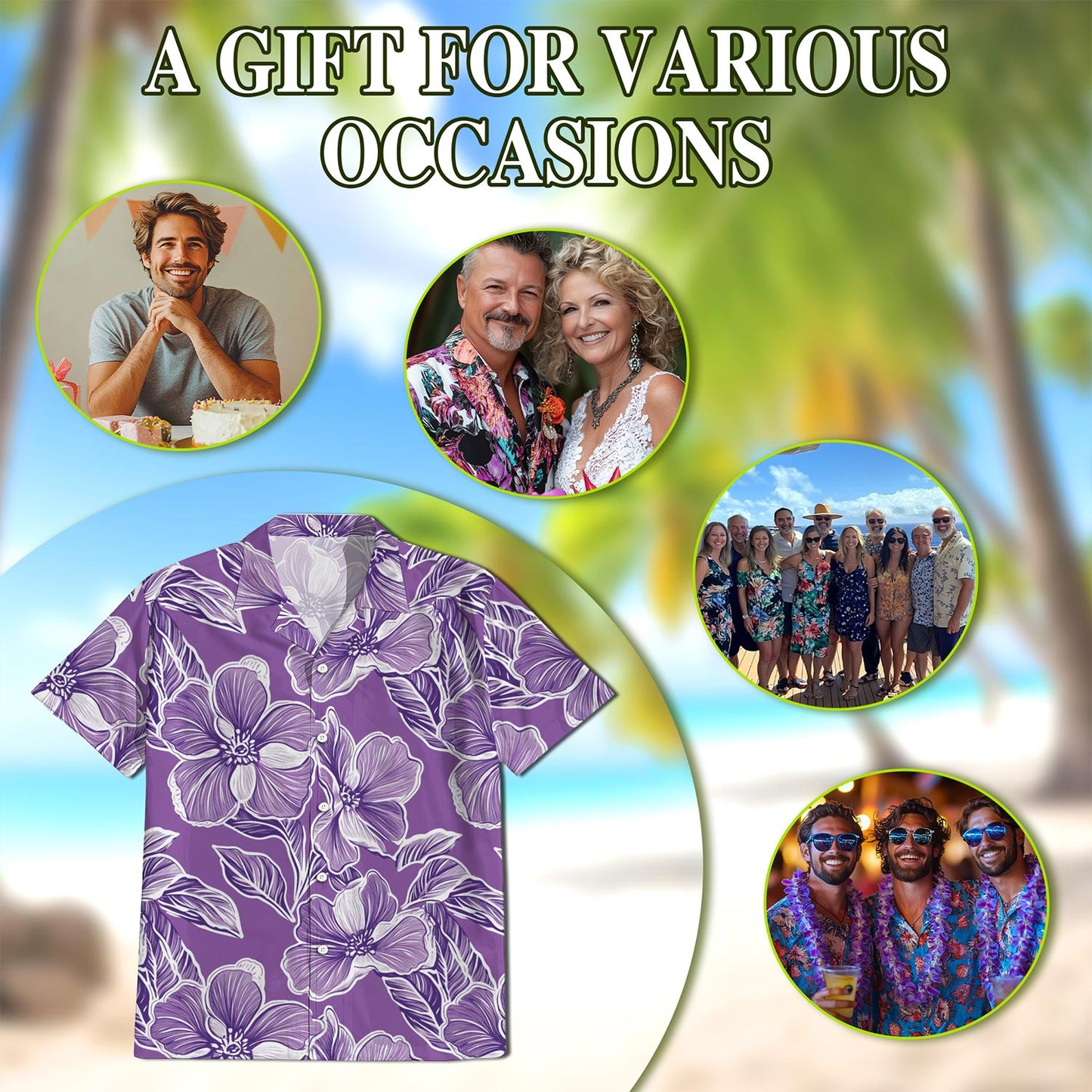 Netecom Big Hibiscus Purple Hawaiian Shirt for Men, Button Down Summer Beach Short Sleeve, Floral Style, S-5XL