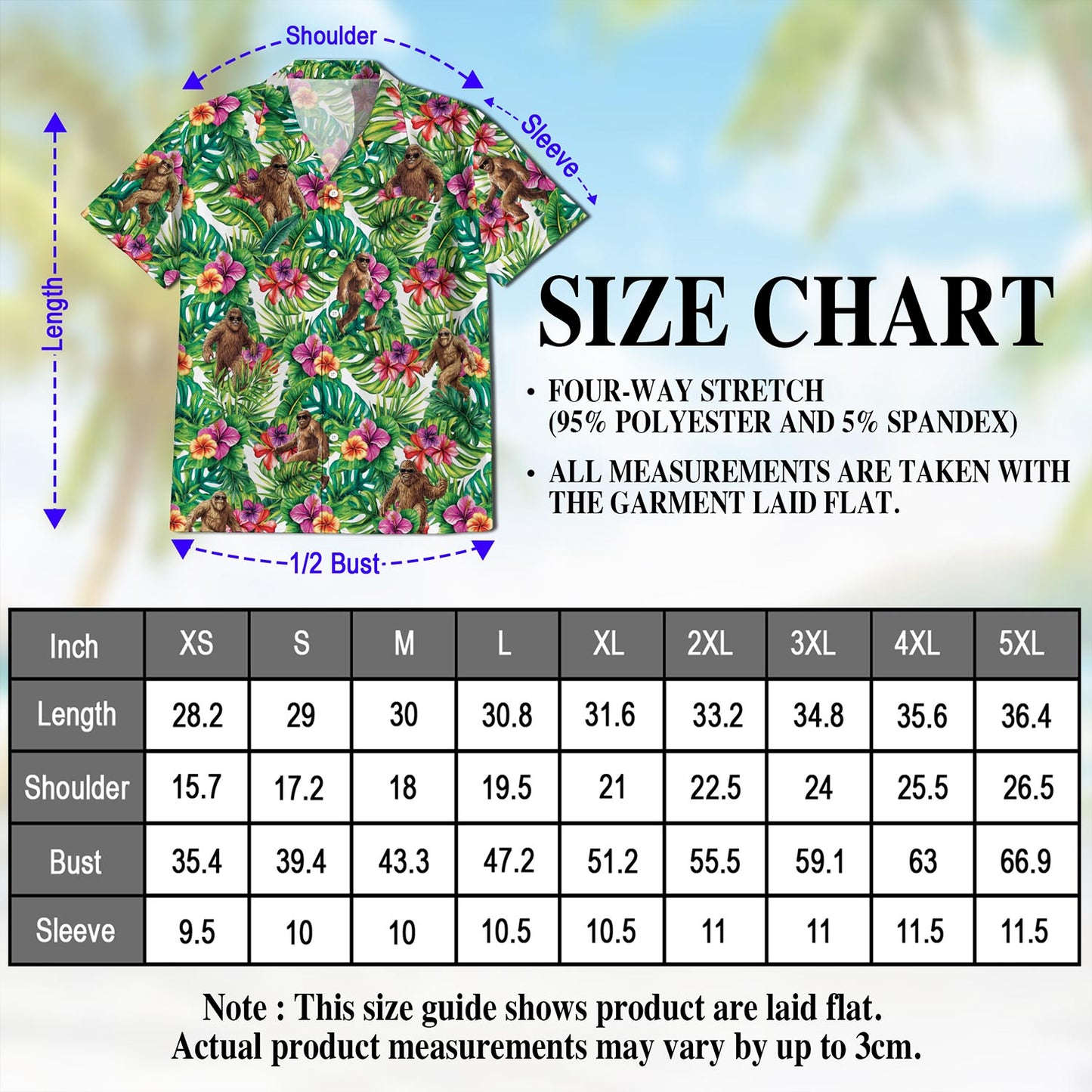 Netecom Bigfoot Hawaiian Shirt for Men, Button Down Summer Beach Short Sleeve, Tropical Style, Sizes S-5XL