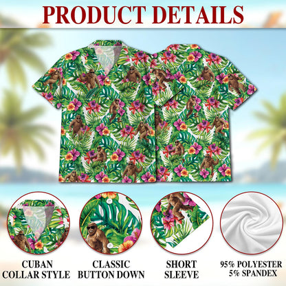 Netecom Bigfoot Hawaiian Shirt for Men, Button Down Summer Beach Short Sleeve, Tropical Style, Sizes S-5XL