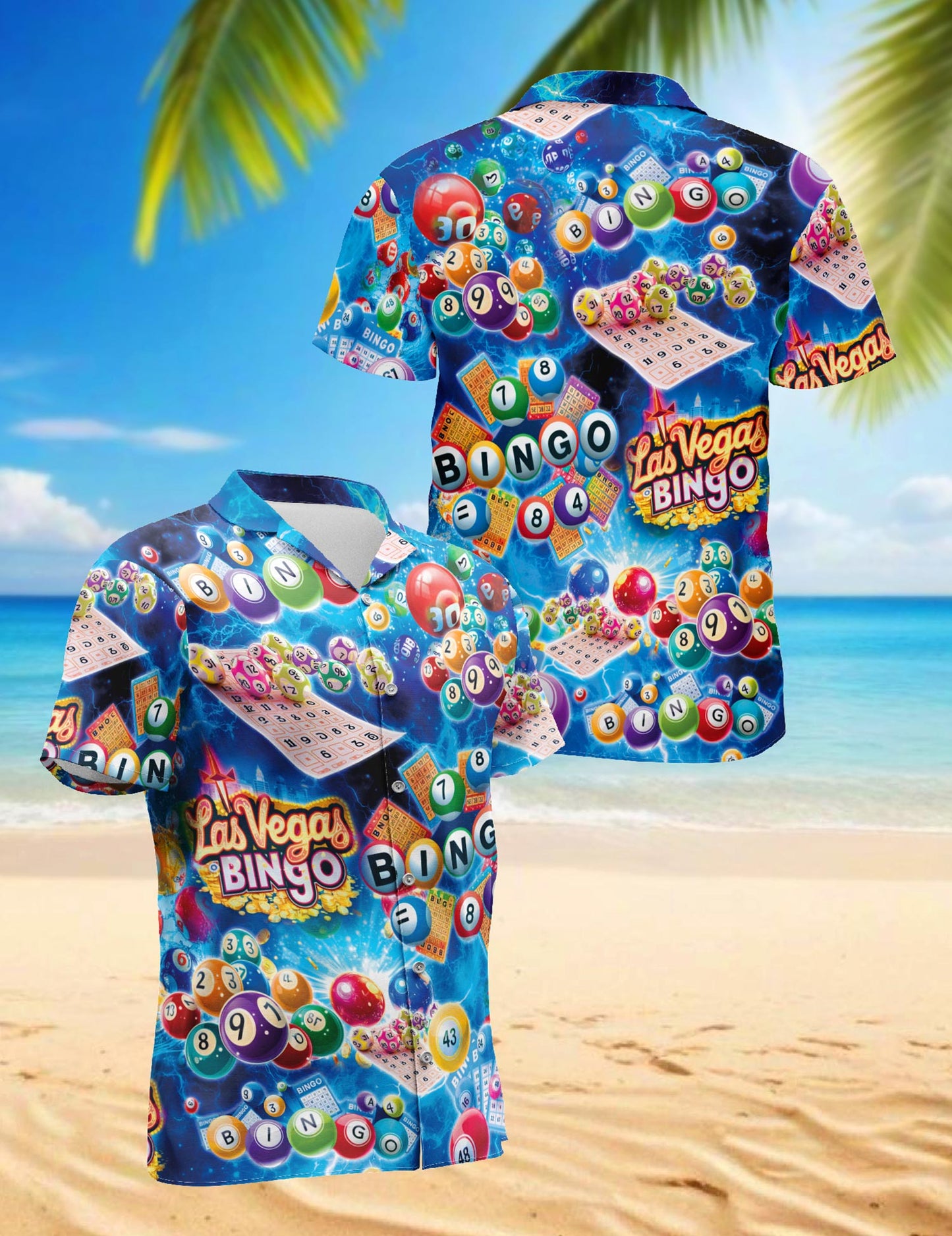 Netecom Bingo Hawaiian Shirt for Men, Button Down Summer Beach Short Sleeve, S-5XL