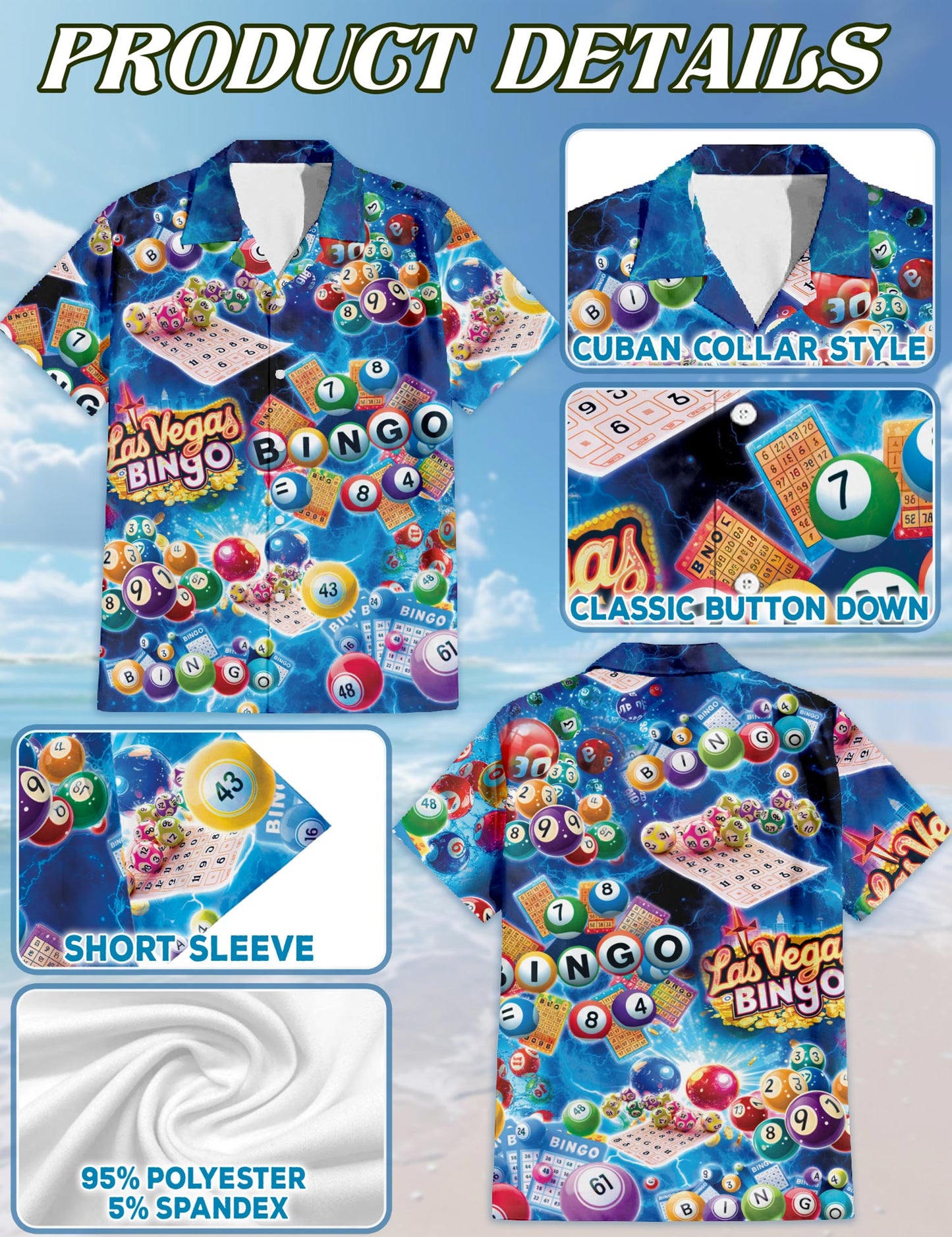 Netecom Bingo Hawaiian Shirt for Men, Button Down Summer Beach Short Sleeve, S-5XL