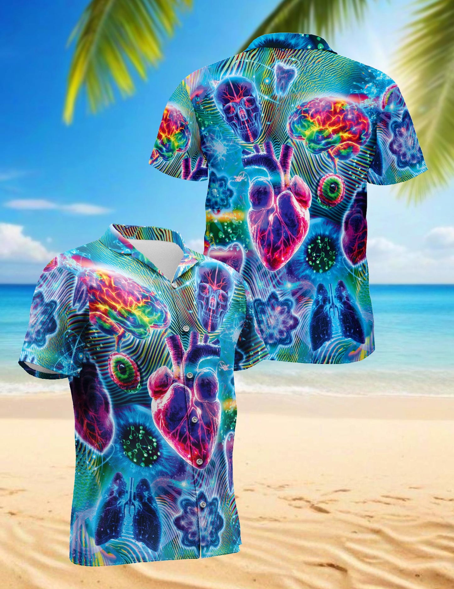 Netecom Biology and Chemistry Hawaiian Shirt for Men, Neon Style, Button Down Summer Beach Short Sleeve, S-5XL