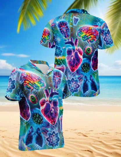 Netecom Biology and Chemistry Hawaiian Shirt for Men, Neon Style, Button Down Summer Beach Short Sleeve, S-5XL