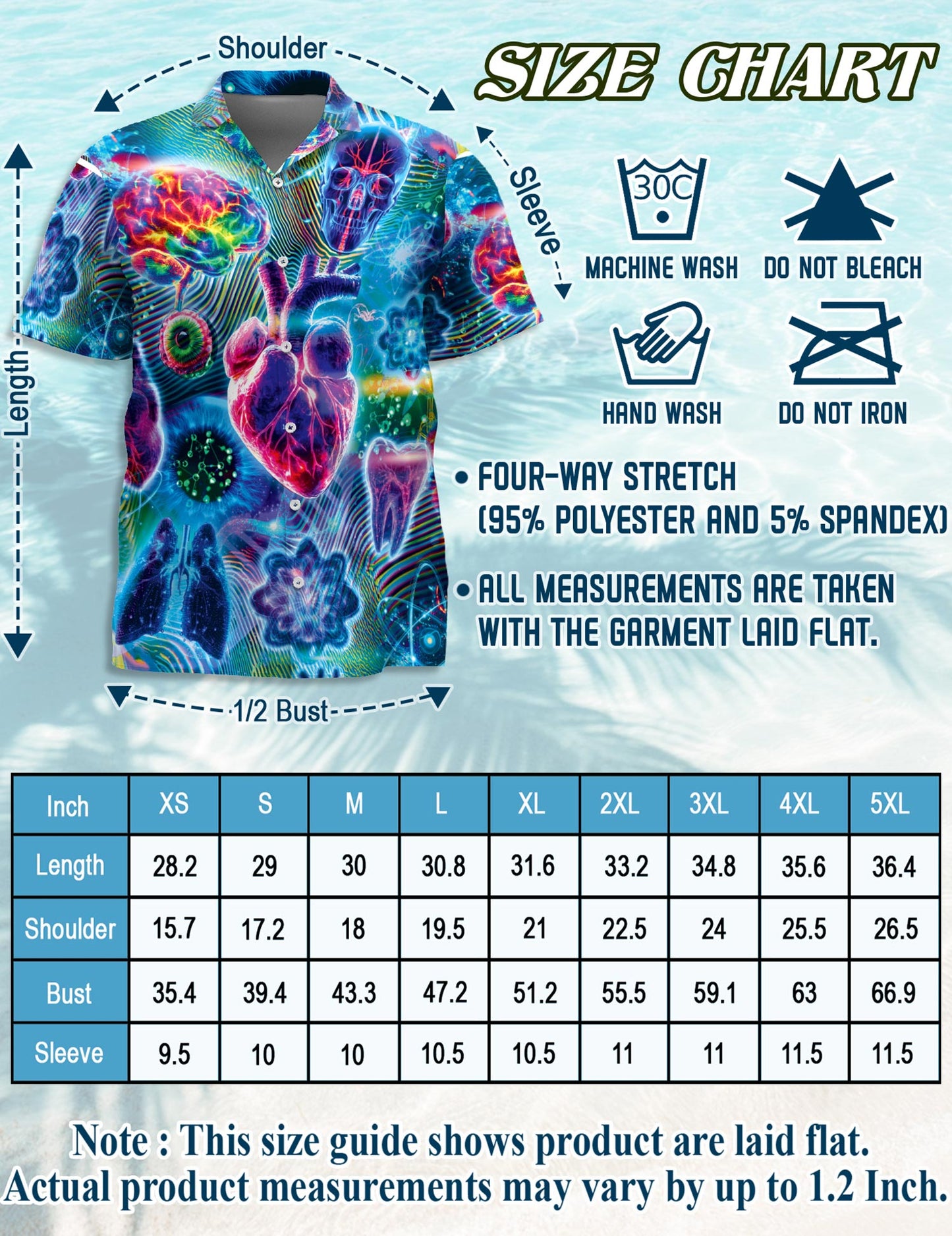 Netecom Biology and Chemistry Hawaiian Shirt for Men, Neon Style, Button Down Summer Beach Short Sleeve, S-5XL