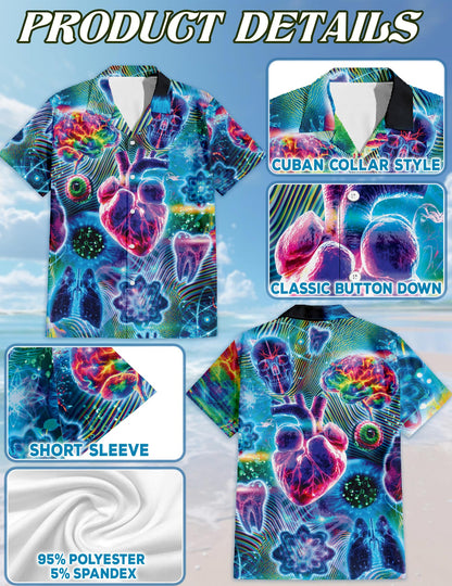 Netecom Biology and Chemistry Hawaiian Shirt for Men, Neon Style, Button Down Summer Beach Short Sleeve, S-5XL