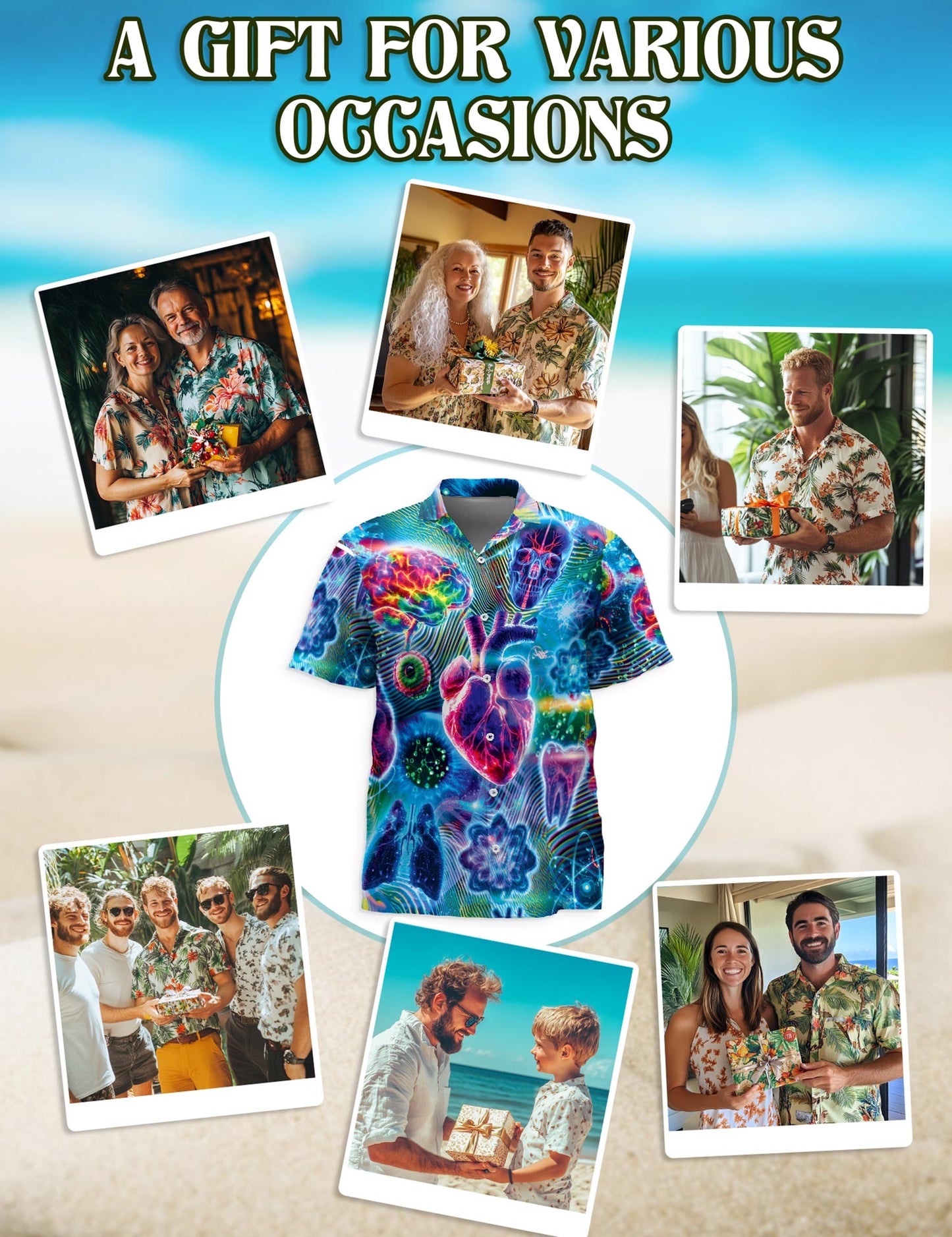 Netecom Biology and Chemistry Hawaiian Shirt for Men, Neon Style, Button Down Summer Beach Short Sleeve, S-5XL