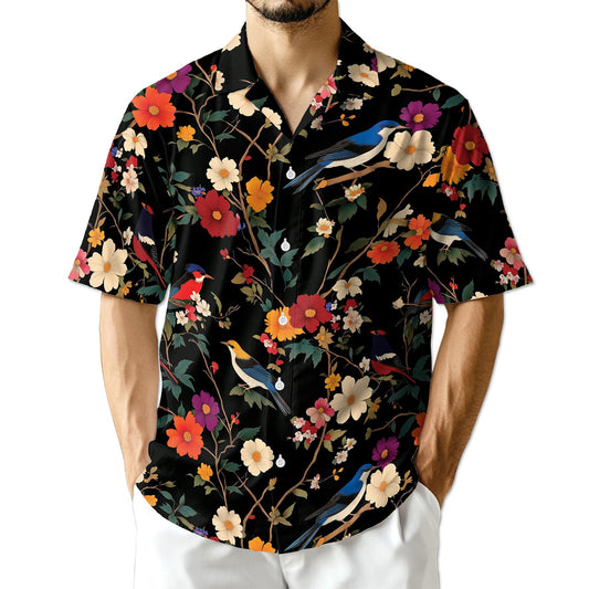 Netecom Bird Flower Hawaiian Shirt for Men