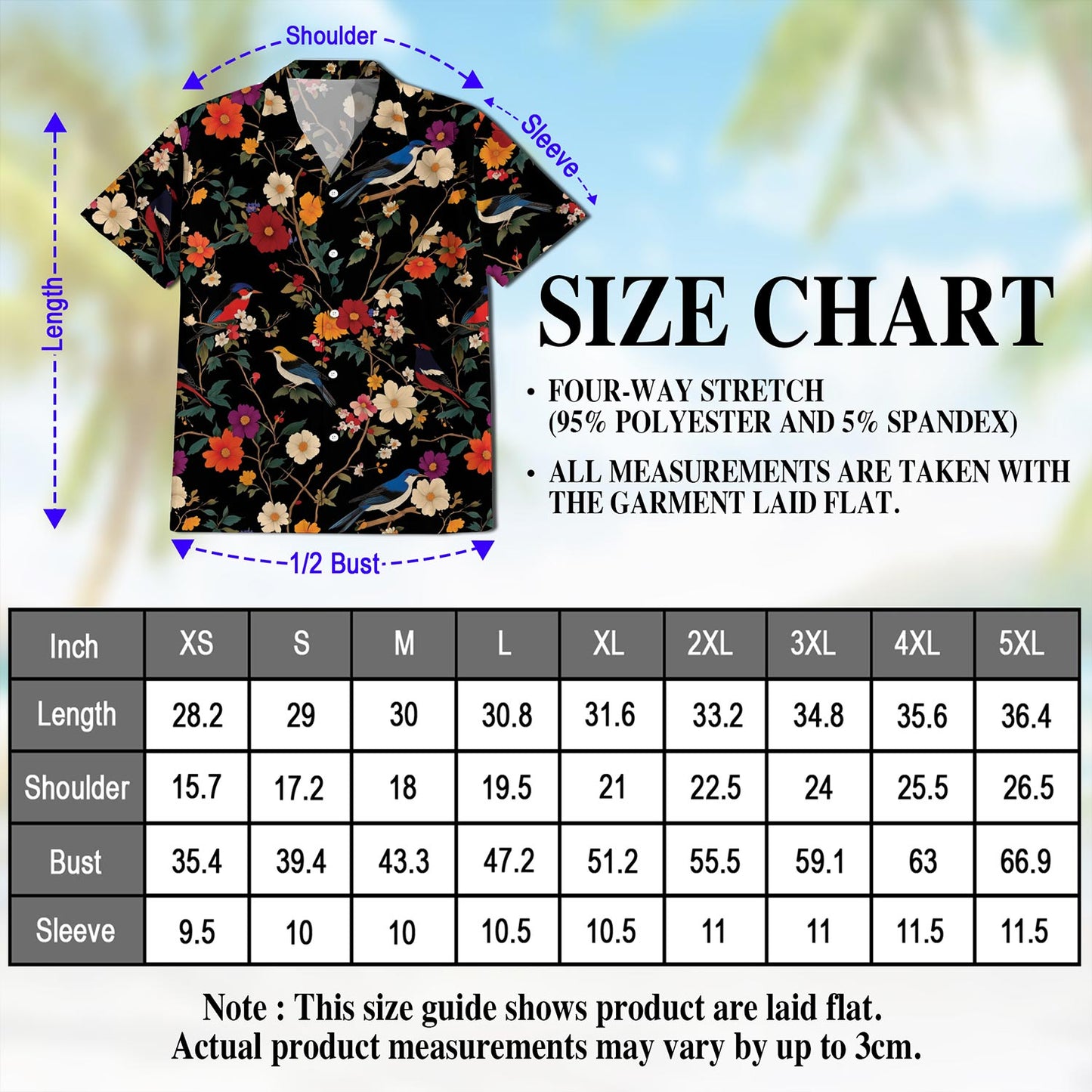 Netecom Bird Flower Hawaiian Shirt for Men, Button Down Summer Beach Short Sleeve, Tropical Style, S-5XL