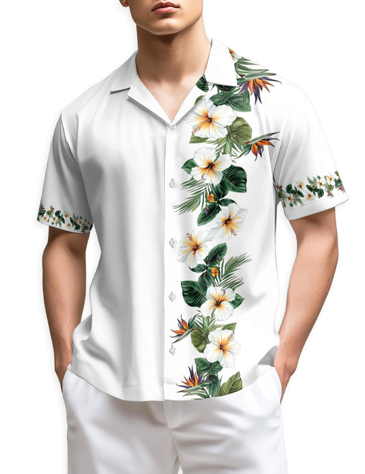 Netecom Bird of Paradise and Hibiscus Hawaiian Shirt for Men