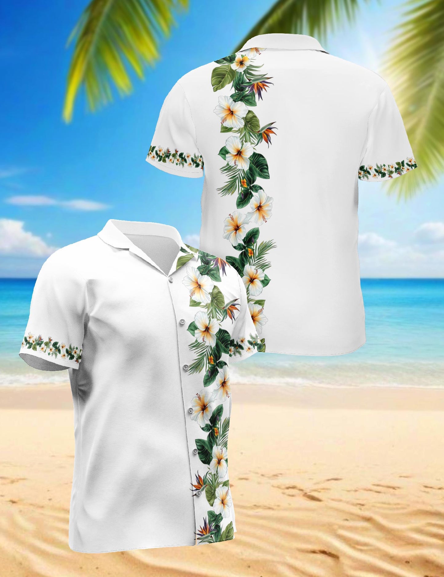 Netecom Bird of Paradise and Hibiscus Hawaiian Shirt for Men, Tropical Style, Button Down Summer Beach Short Sleeve, S-5XL