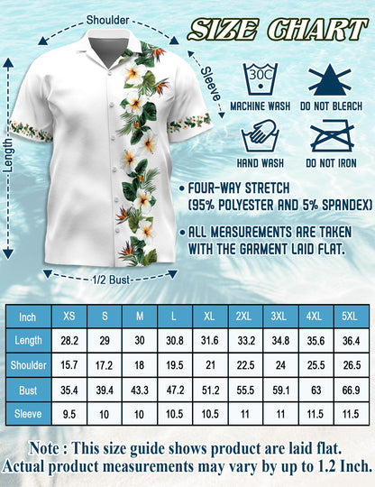 Netecom Bird of Paradise and Hibiscus Hawaiian Shirt for Men, Tropical Style, Button Down Summer Beach Short Sleeve, S-5XL