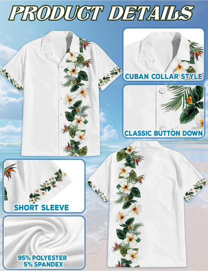 Netecom Bird of Paradise and Hibiscus Hawaiian Shirt for Men, Tropical Style, Button Down Summer Beach Short Sleeve, S-5XL