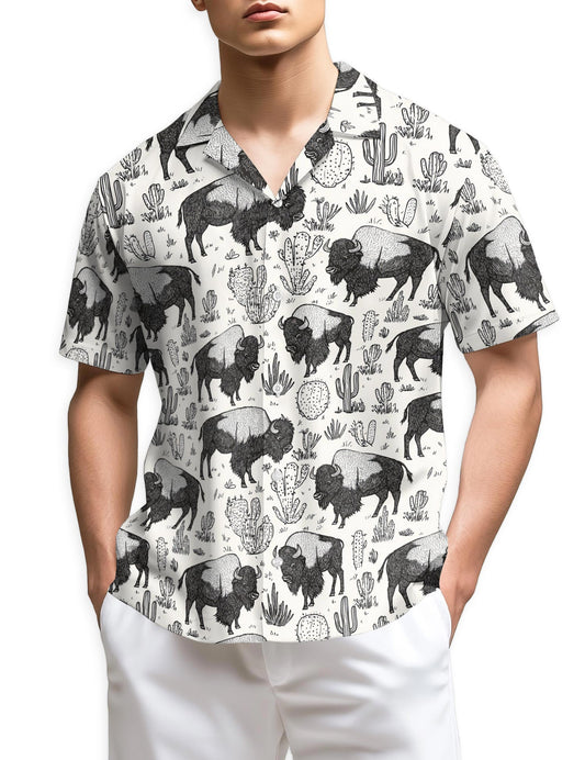 Netecom Bison Pattern Hawaiian Shirt for Men