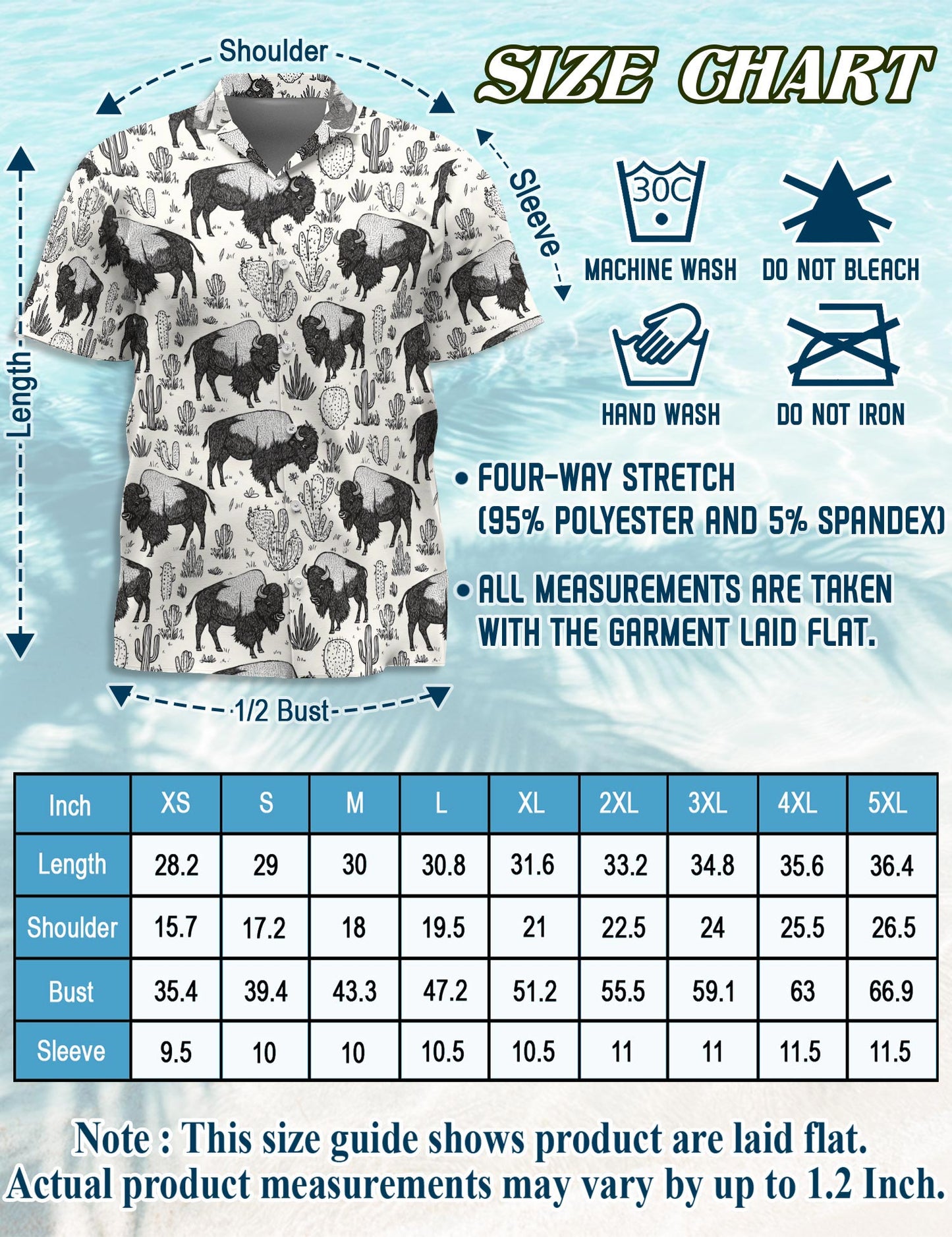 Netecom Bison Pattern Hawaiian Shirt for Men, Vintage Style, Button Down Summer Beach Short Sleeve, S-5XL