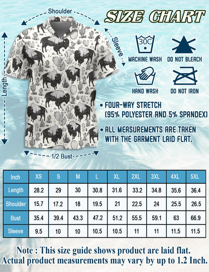 Netecom Bison Pattern Hawaiian Shirt for Men, Vintage Style, Button Down Summer Beach Short Sleeve, S-5XL