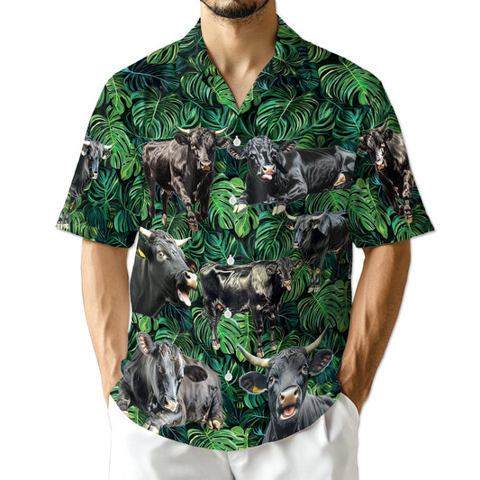 Netecom Black Angus Cattle Tropical Hawaiian Shirt for Men