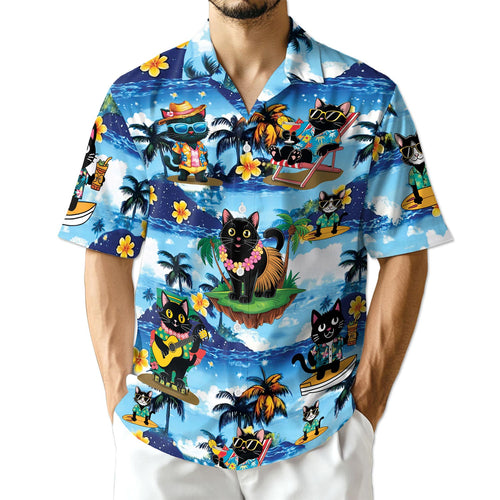 Netecom Black Cat Beach Hawaiian Shirt for Men