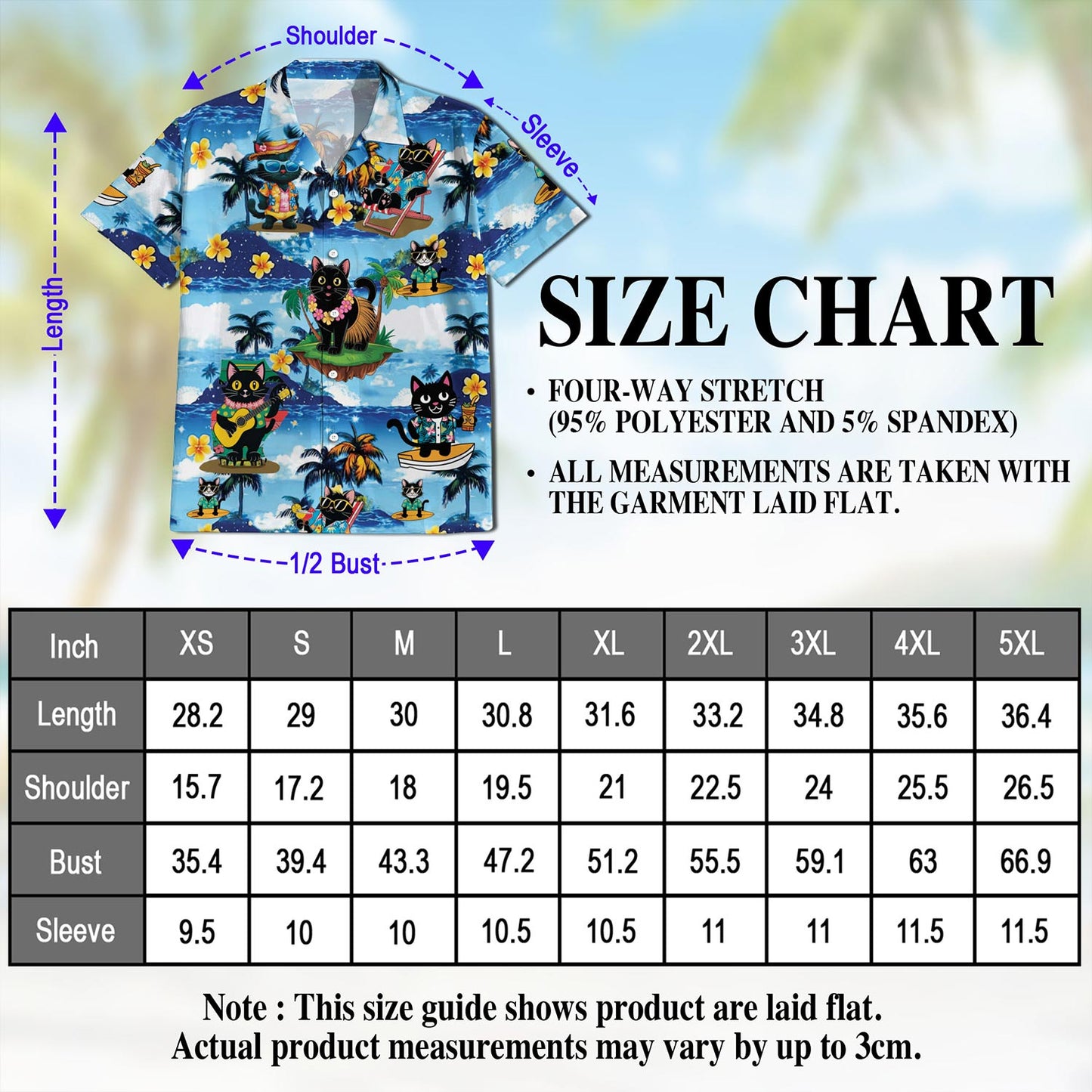 Netecom Black Cat Beach Hawaiian Shirt for Men, Tropical Style, Button Down Summer Beach Short Sleeve, S-5XL