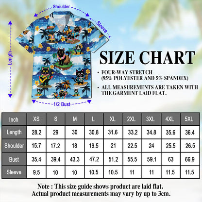 Netecom Black Cat Beach Hawaiian Shirt for Men, Tropical Style, Button Down Summer Beach Short Sleeve, S-5XL