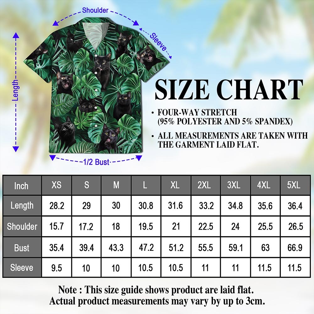 Netecom Black Cat Hawaiian Shirt for Men, Tropical Style, Button Down Summer Beach Short Sleeve, S-5XL