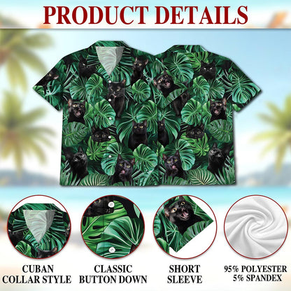 Netecom Black Cat Hawaiian Shirt for Men, Tropical Style, Button Down Summer Beach Short Sleeve, S-5XL