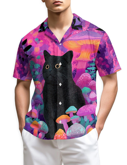 Netecom Black Cat Mushroom Hawaiian Shirt for Men