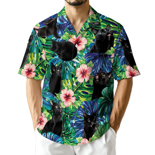 Netecom Black Cat Tropical Hawaiian Shirt for Men