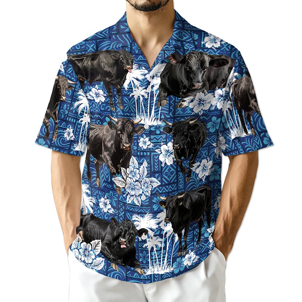 Netecom Black Cattle Hawaiian Shirt for Men