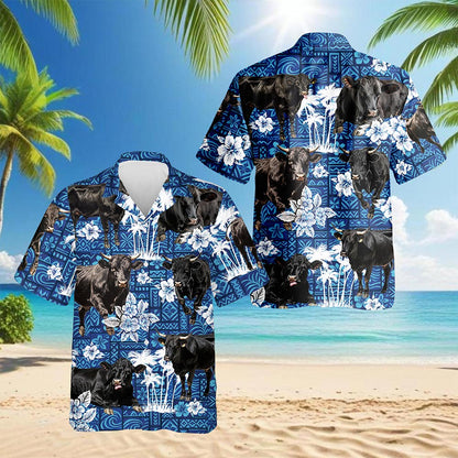 Netecom Black Cattle Hawaiian Shirt for Men, Tropical Style, Button Down Summer Beach Short Sleeve, S-5XL