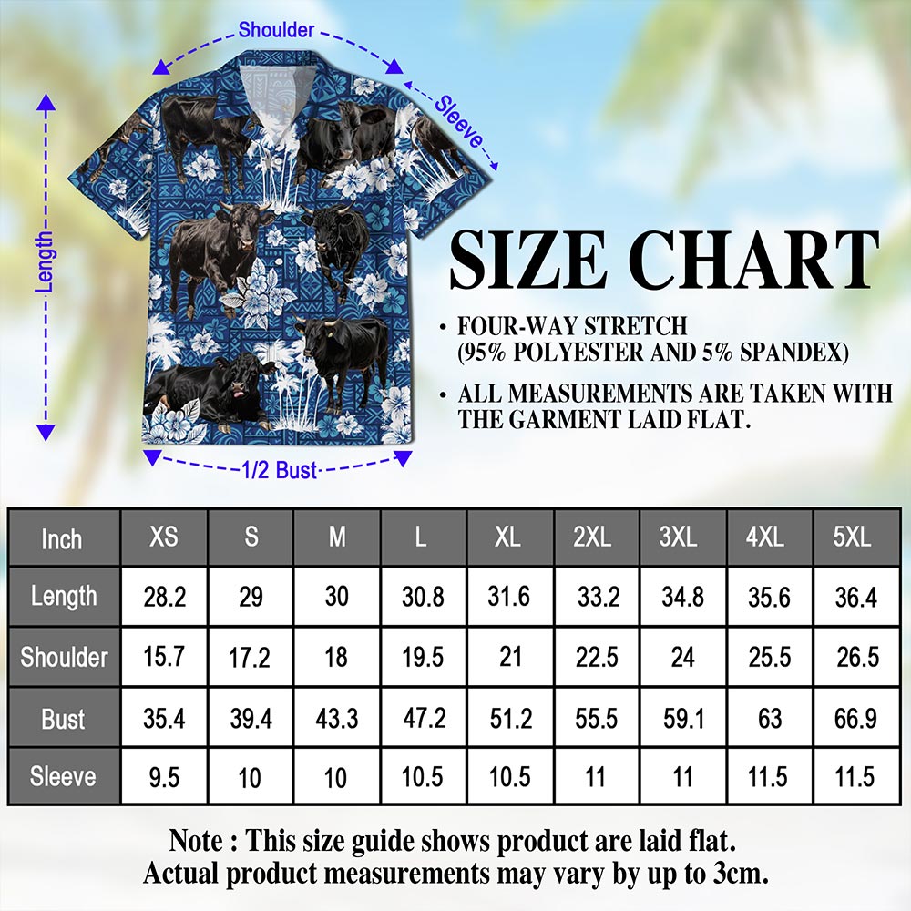 Netecom Black Cattle Hawaiian Shirt for Men, Tropical Style, Button Down Summer Beach Short Sleeve, S-5XL
