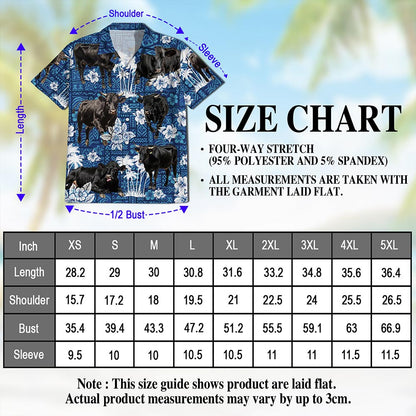 Netecom Black Cattle Hawaiian Shirt for Men, Tropical Style, Button Down Summer Beach Short Sleeve, S-5XL