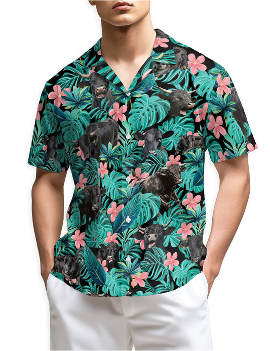 Netecom Black Cow Hawaiian Shirt for Men