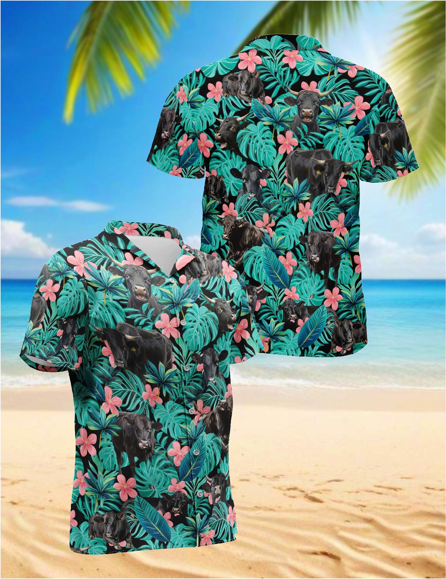 Netecom Black Cow Hawaiian Shirt for Men, Tropical Style, Button Down Summer Beach Short Sleeve, S-5XL