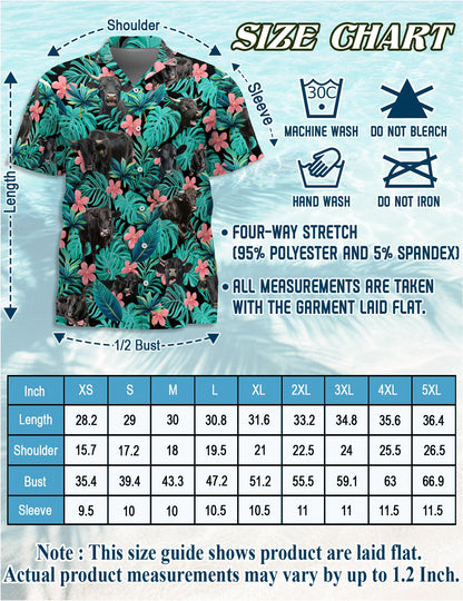 Netecom Black Cow Hawaiian Shirt for Men, Tropical Style, Button Down Summer Beach Short Sleeve, S-5XL